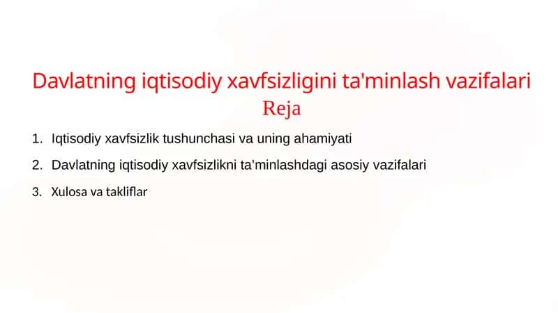 Davlatning iqtisodiy xavfsizligini ta'minlash vazifalari 1