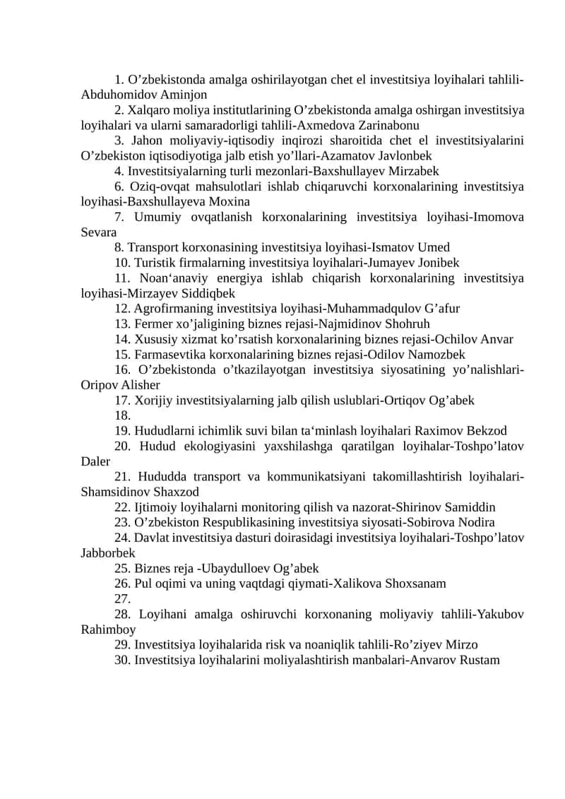 Oziq-ovqat mahsulotlari ishlab chiqaruvchi korxonalarining investitsiya loyihasi 1