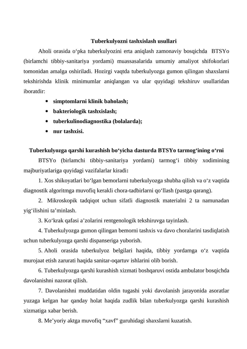 Tuberkulyozni tashxislash usullari 1
