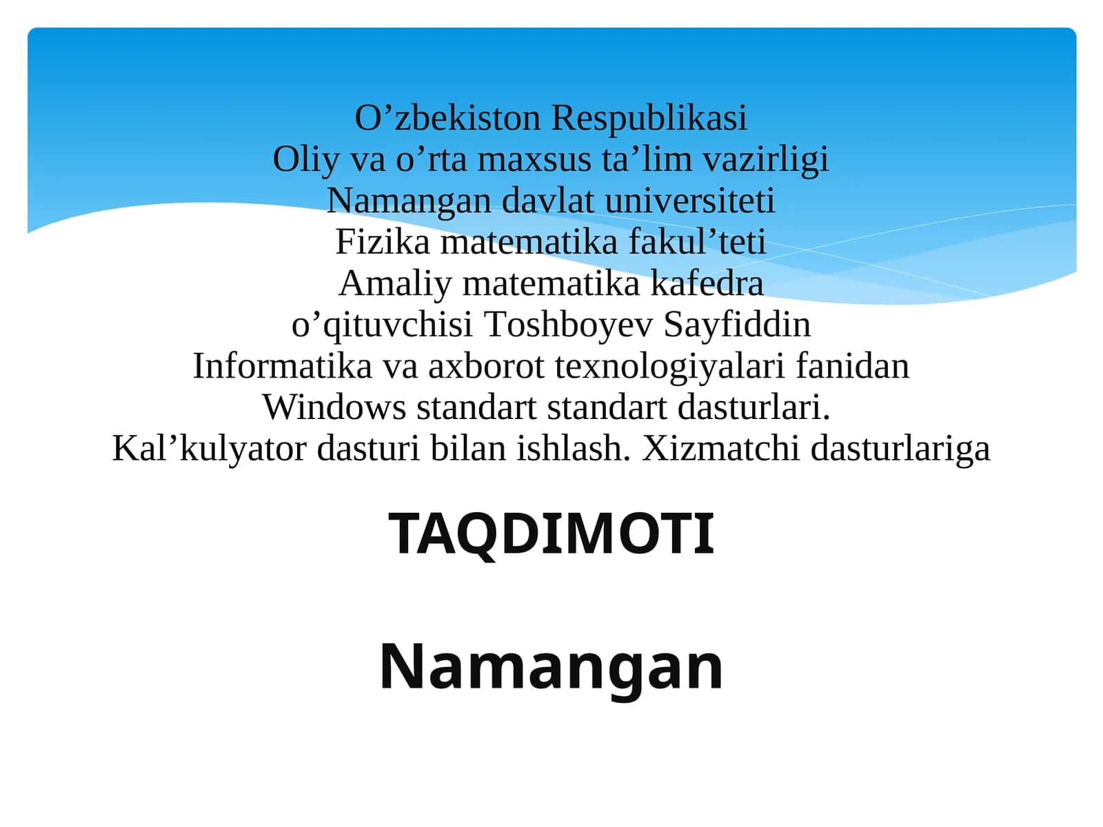 Windows standart standart dasturlari. Kal’kulyator dasturi bilan ishlash 1