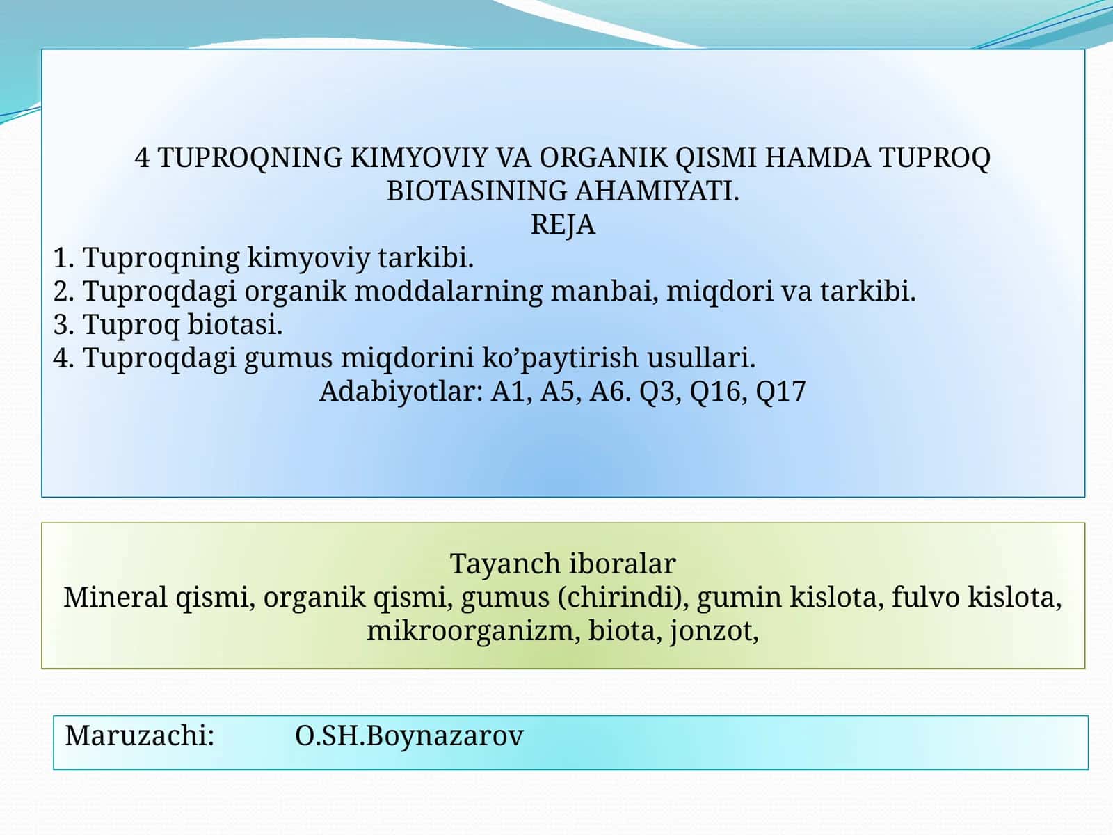 TUPROQNING KIMYOVIY VA ORGANIK QISMI HAMDA TUPROQ BIOTASINING AHAMIYATI 1