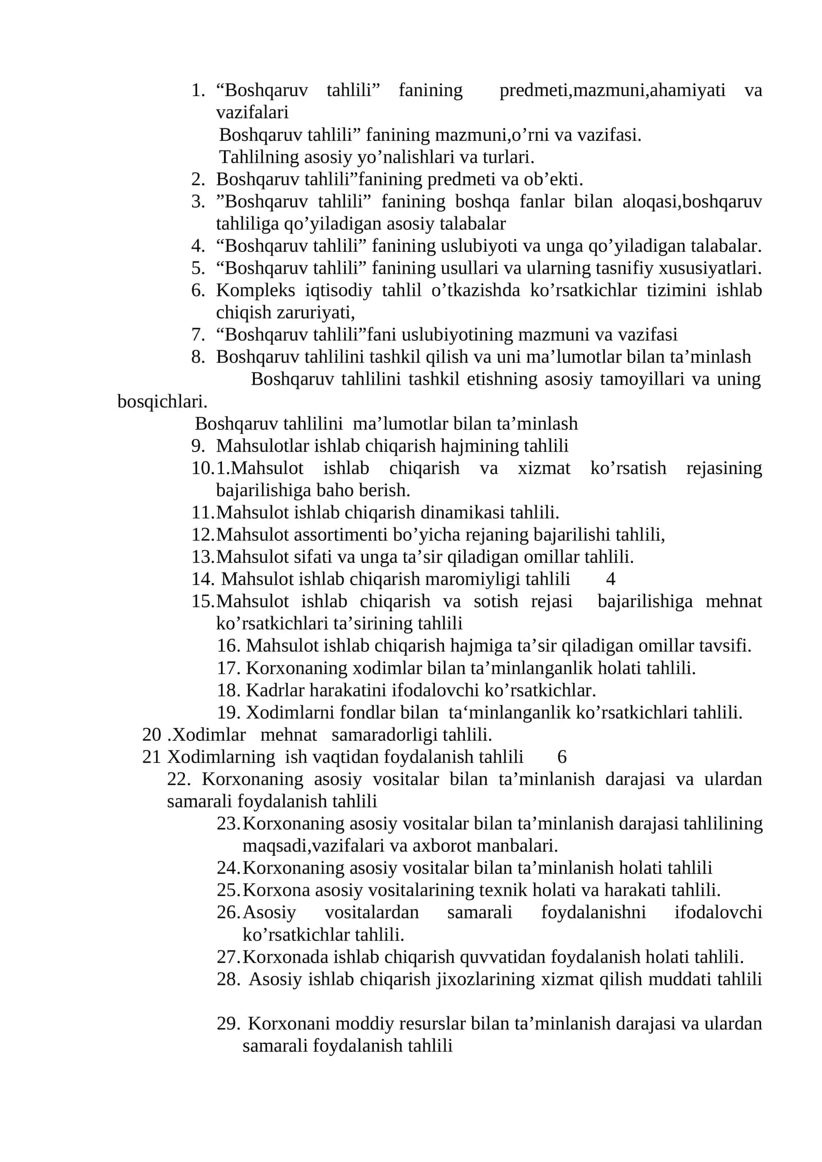 Boshqaruv tahlili fanining mahsulotlar ishlab chiqarish hajmining tahlili 1