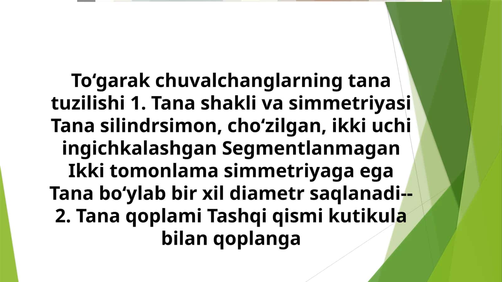 To‘garak chuvalchanglarning tana tuzilishi 1