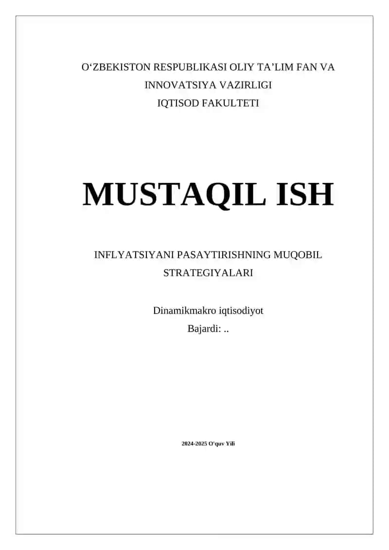 Inflyatsiyani Pasaytirishning Muqobil Strategiyalari