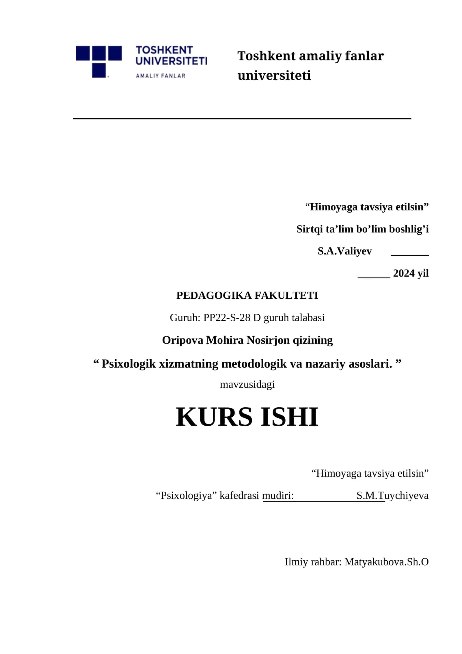 Psixologik xizmatning metodologik va nazariy asoslari 1