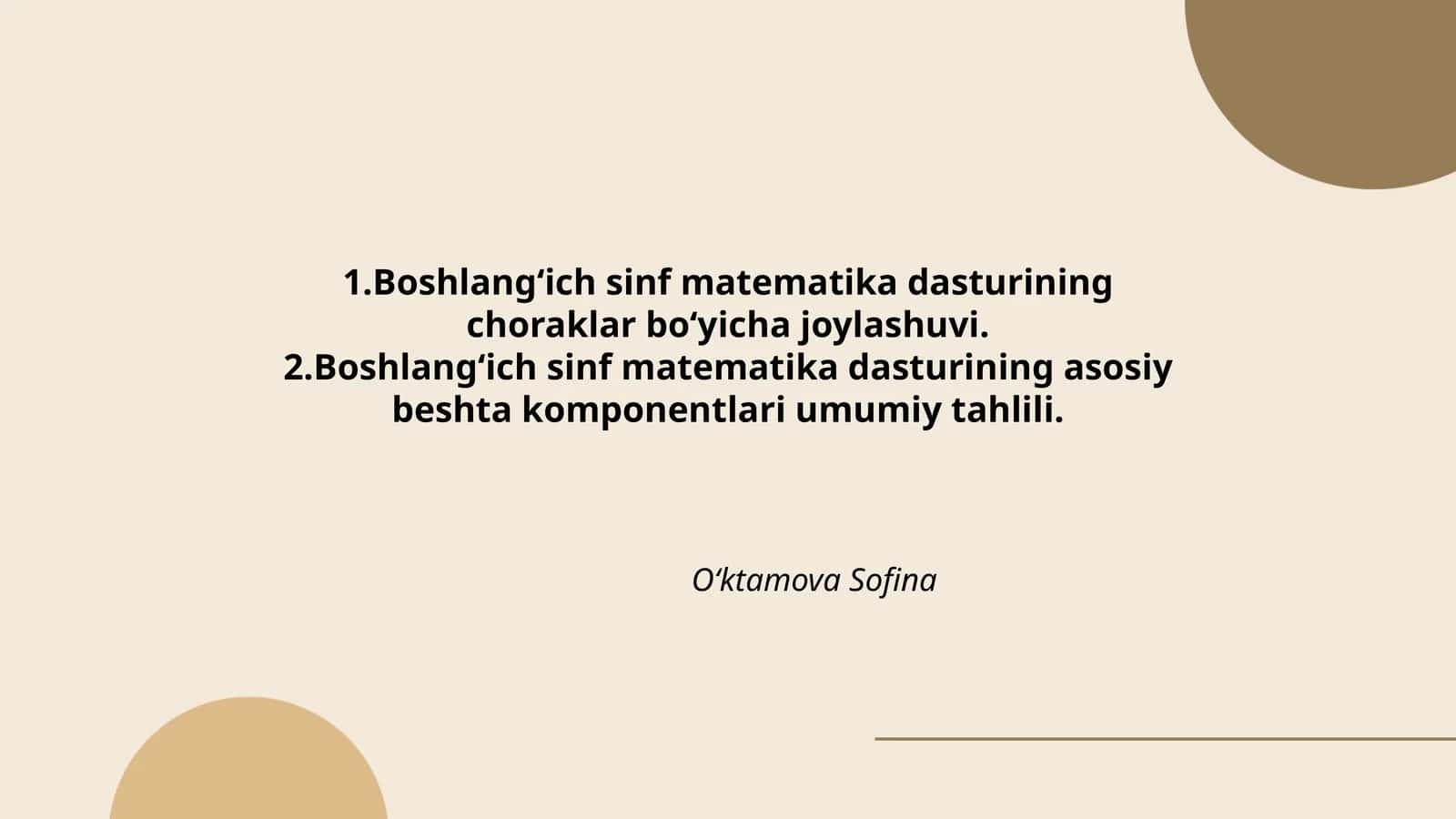 Boshlangʻich sinf matematika dasturi 1