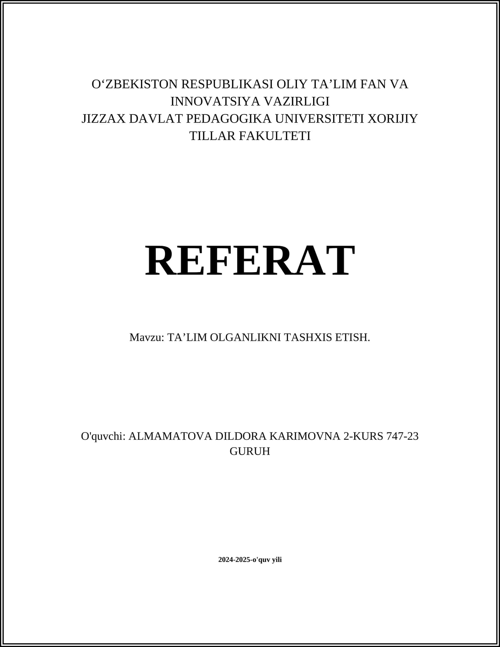 TA’LIM OLGANLIKNI TASHXIS ETISH 1