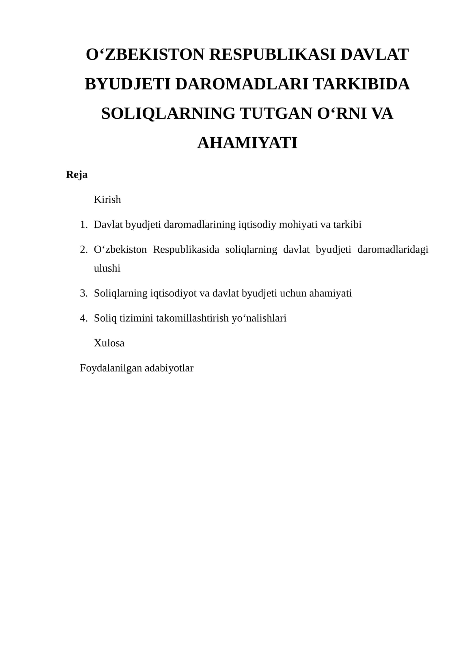 Davlat Byudjeti Daromadlari Tarkibida Soliqlarning Tutgan O‘rni va Ahamiyati 1