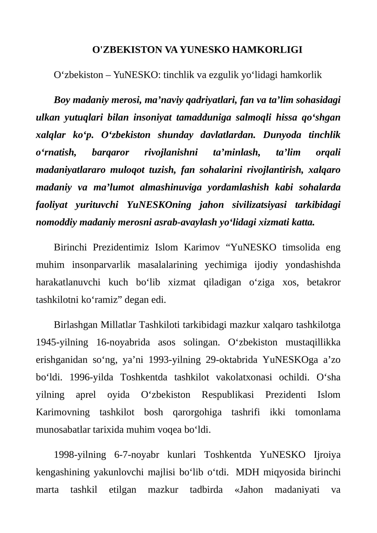 O'ZBEKISTON VA YUNESKO HAMKORLIGI 1