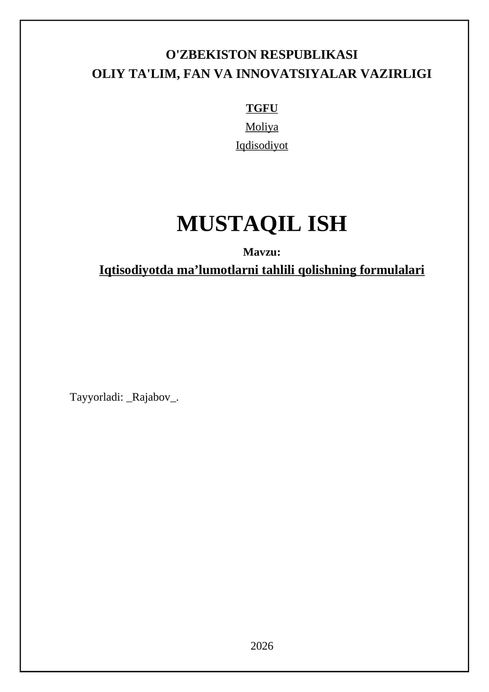 Iqtisodiyotda maʼlumotlarni tahlili qolishning formulalari 1