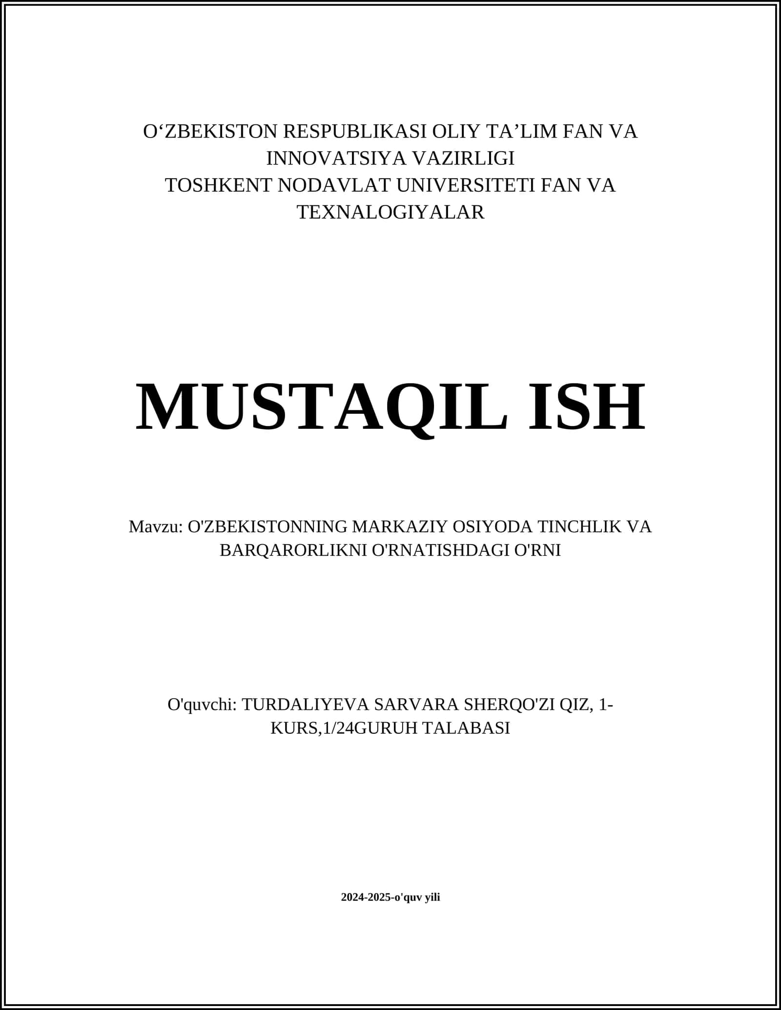 O'zbekistonning Markaziy Osiyoda Tinchlik va Barqarorlikni O'rnatishdagi O'rni 1