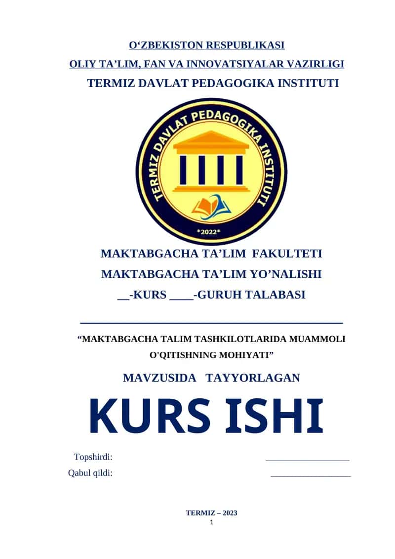 MAKTABGACHA TALIM TSHKILOTLARIDA MUAMMOLI O'QITISHNING MOHIYATI 1