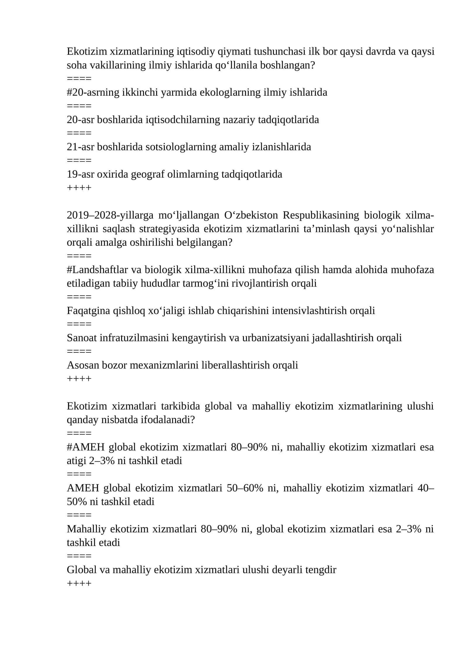 Yashil iqtisdiyot fanidan yakuniy test savollari + javoblari 1