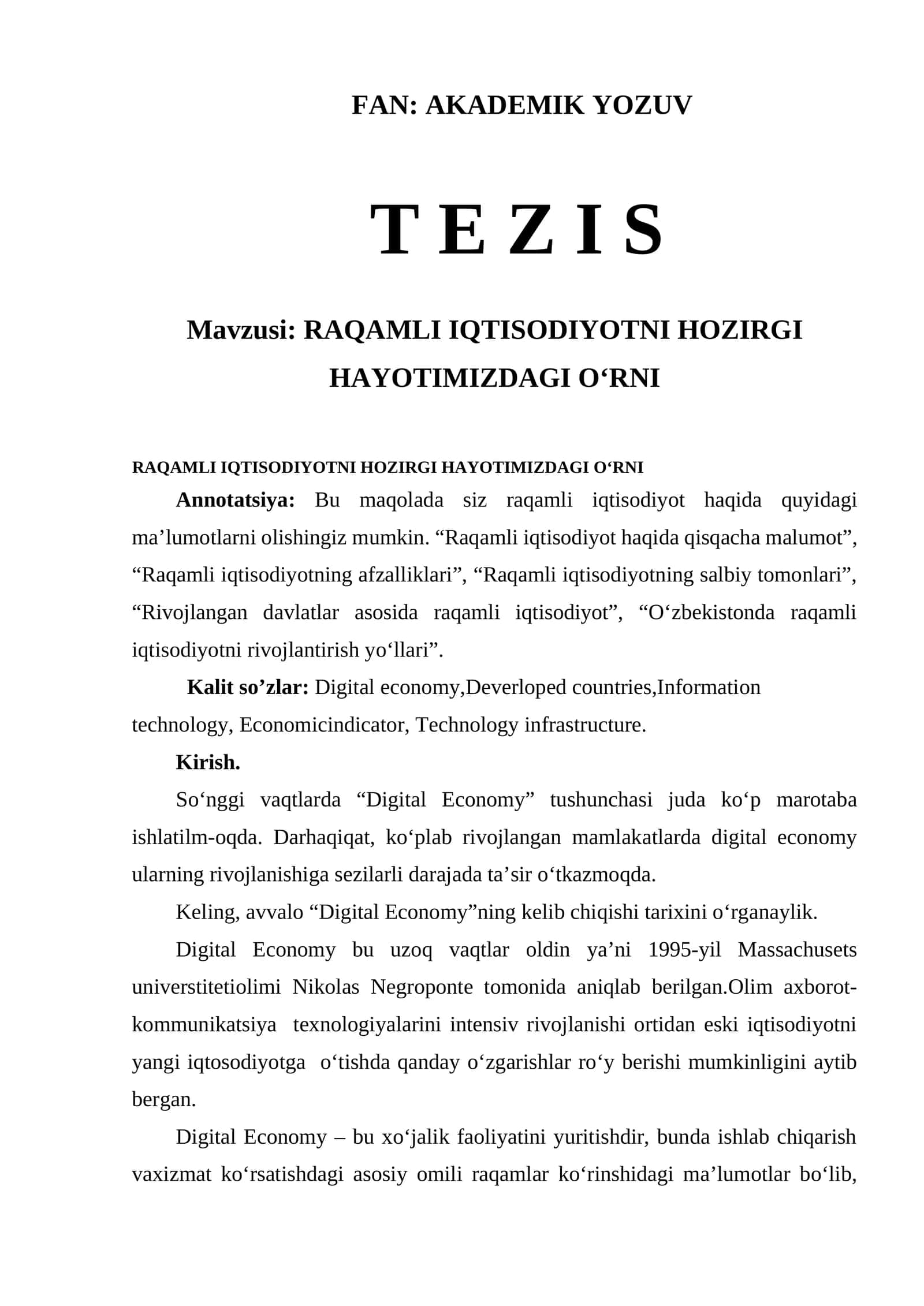 RAQAMLI IQTISODIYOTNI HOZIRGI HAYOTIMIZDAGI OʻRNI 1