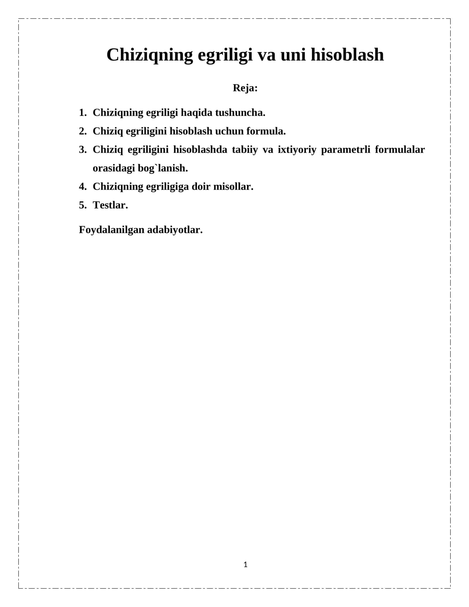 Chiziqning egriligi va uni hisoblash 1