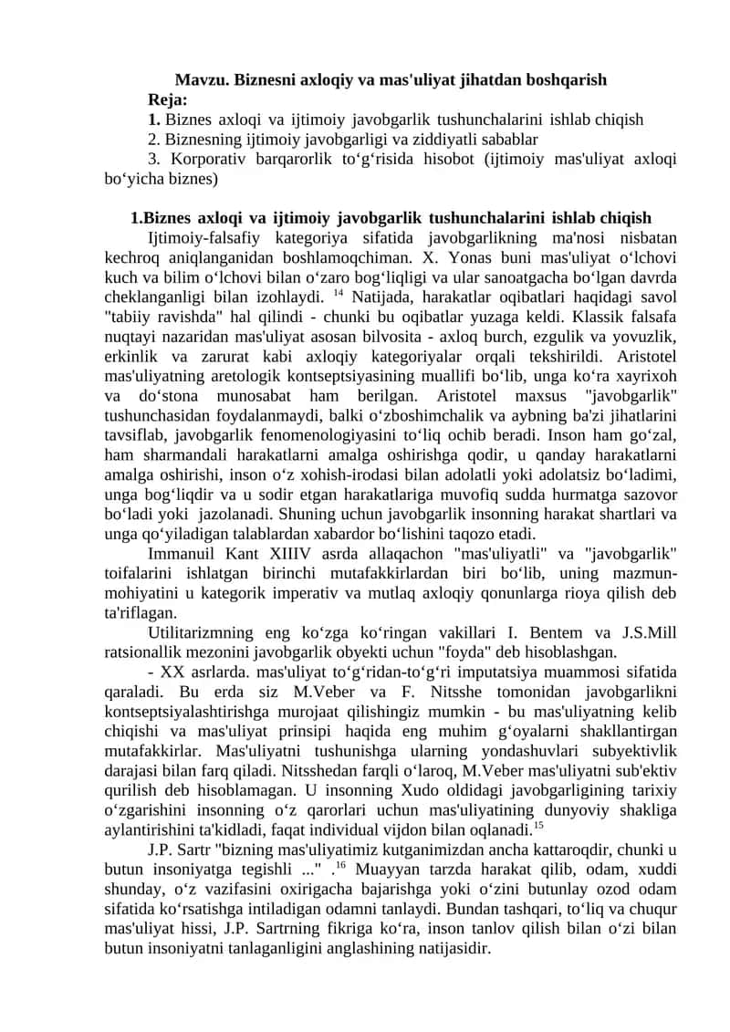 Biznesni axloqiy va mas'uliyat jihatdan boshqarish 1
