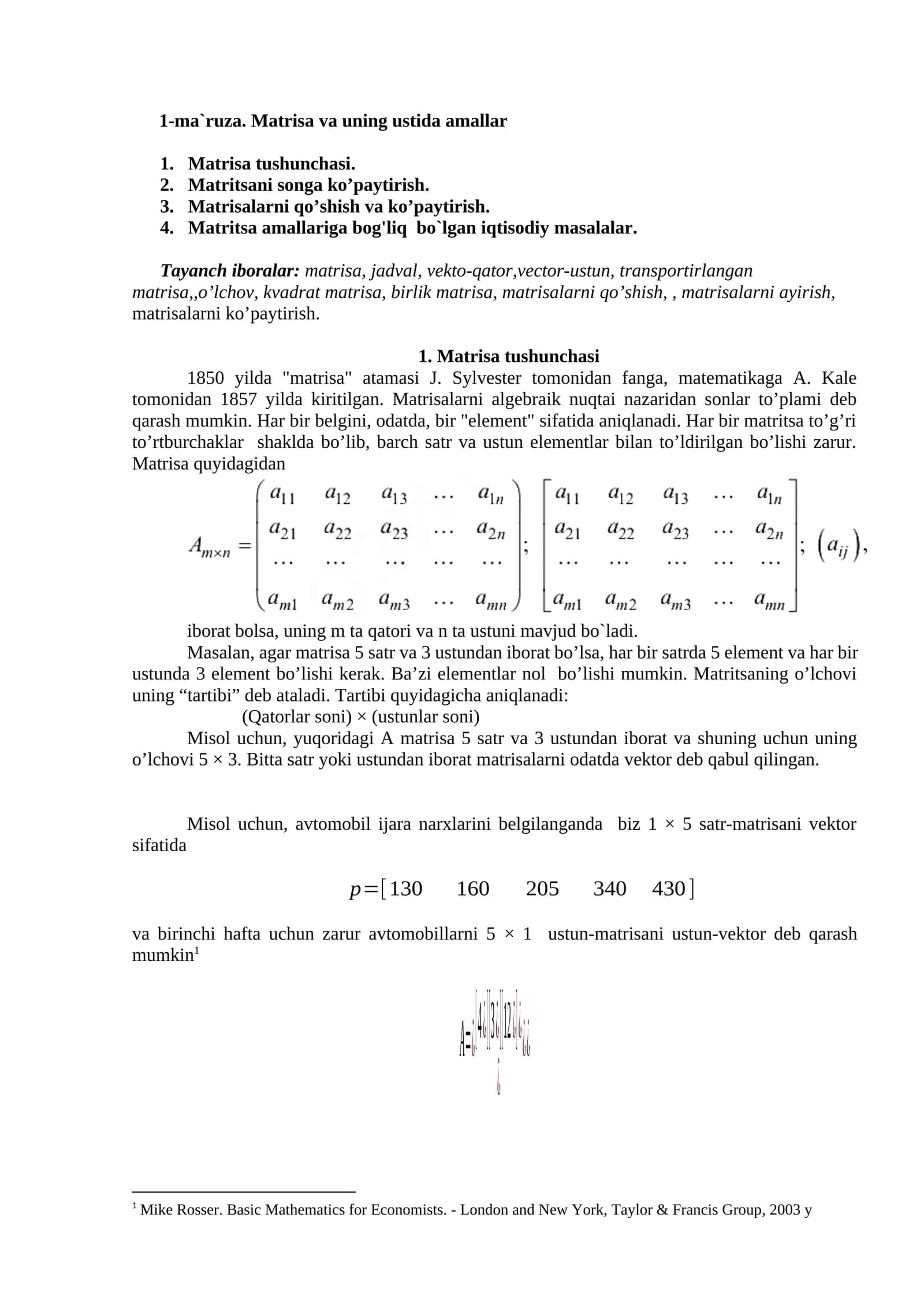 Matrisa va uning ustida amallar 1