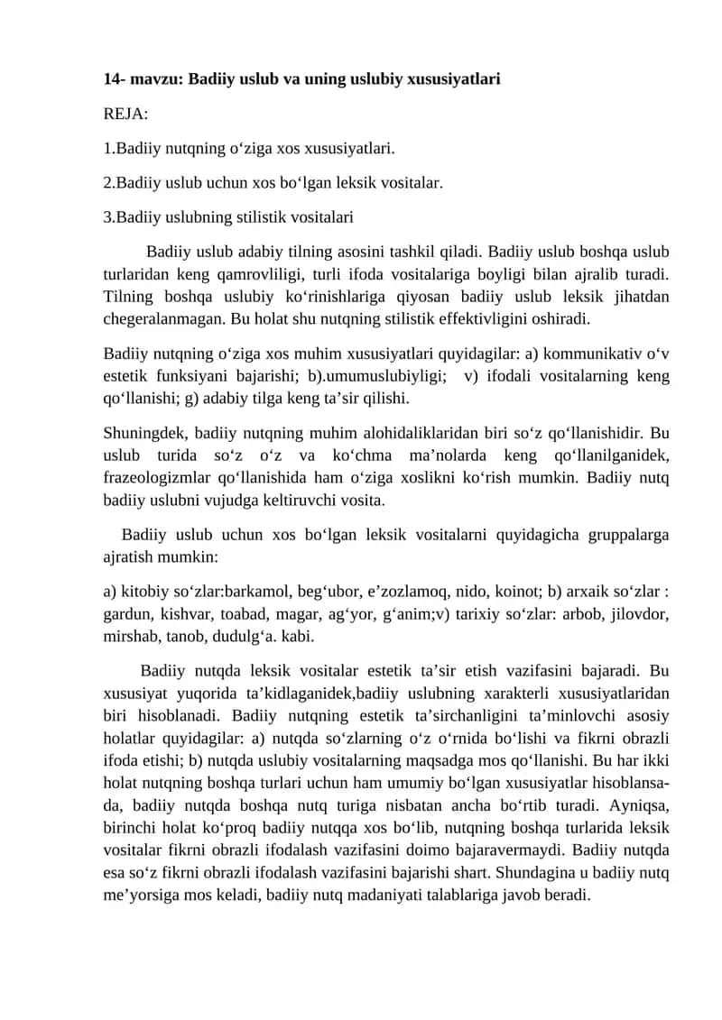 Badiiy uslub va uning uslubiy xususiyatlari 1