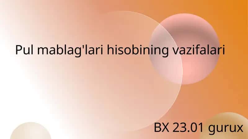 Pul mablag'lari hisobining vazifalari 1