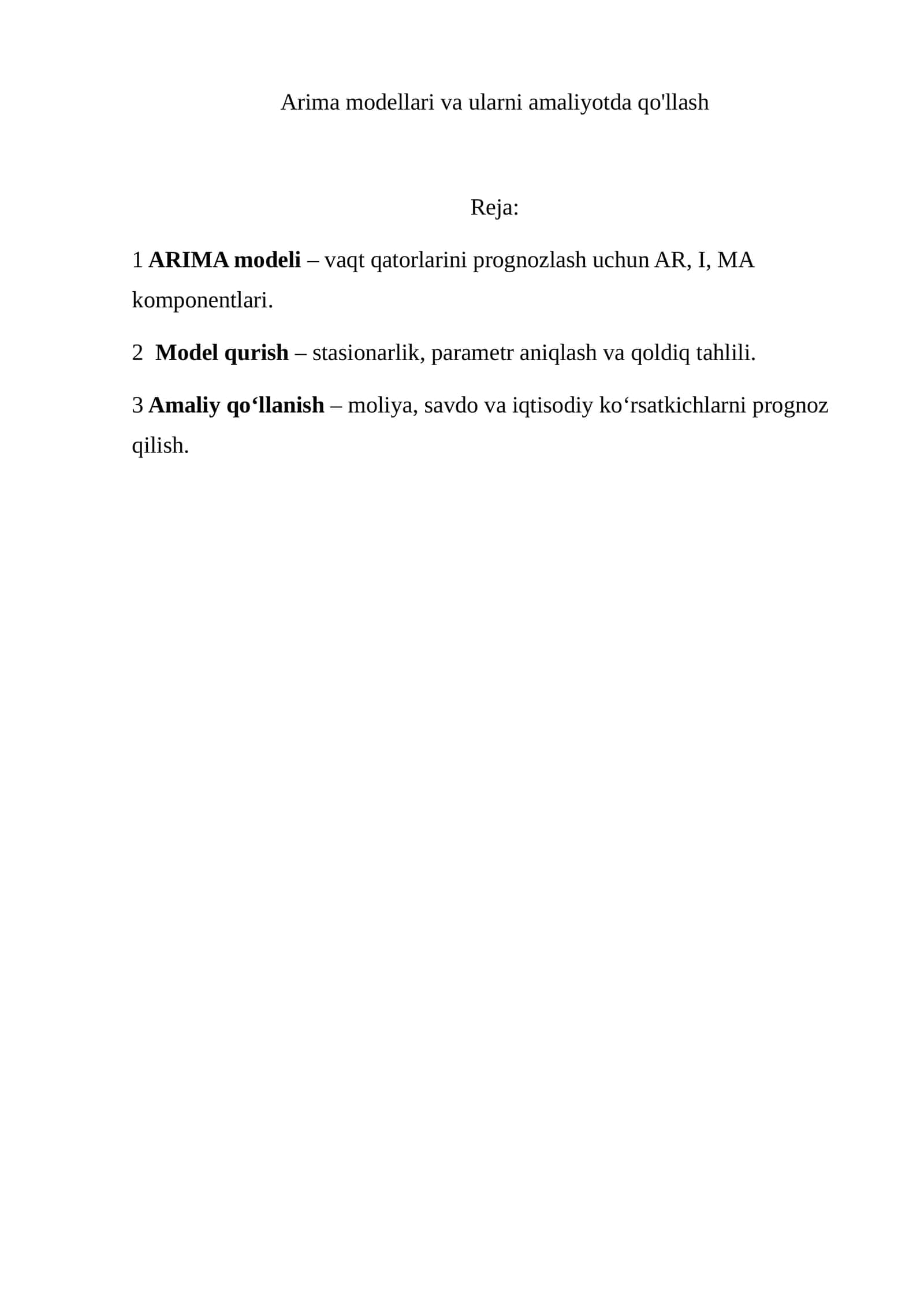 ARIMA modellari va ularni amaliyotda qo'llash 1