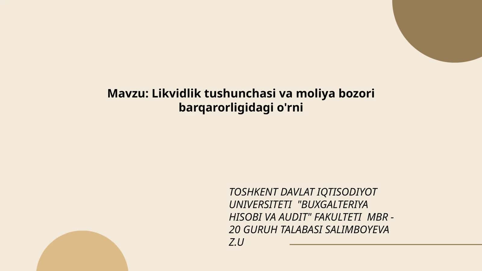 Likvidlik tushunchasi va moliya bozori barqarorligidagi o'rni 1