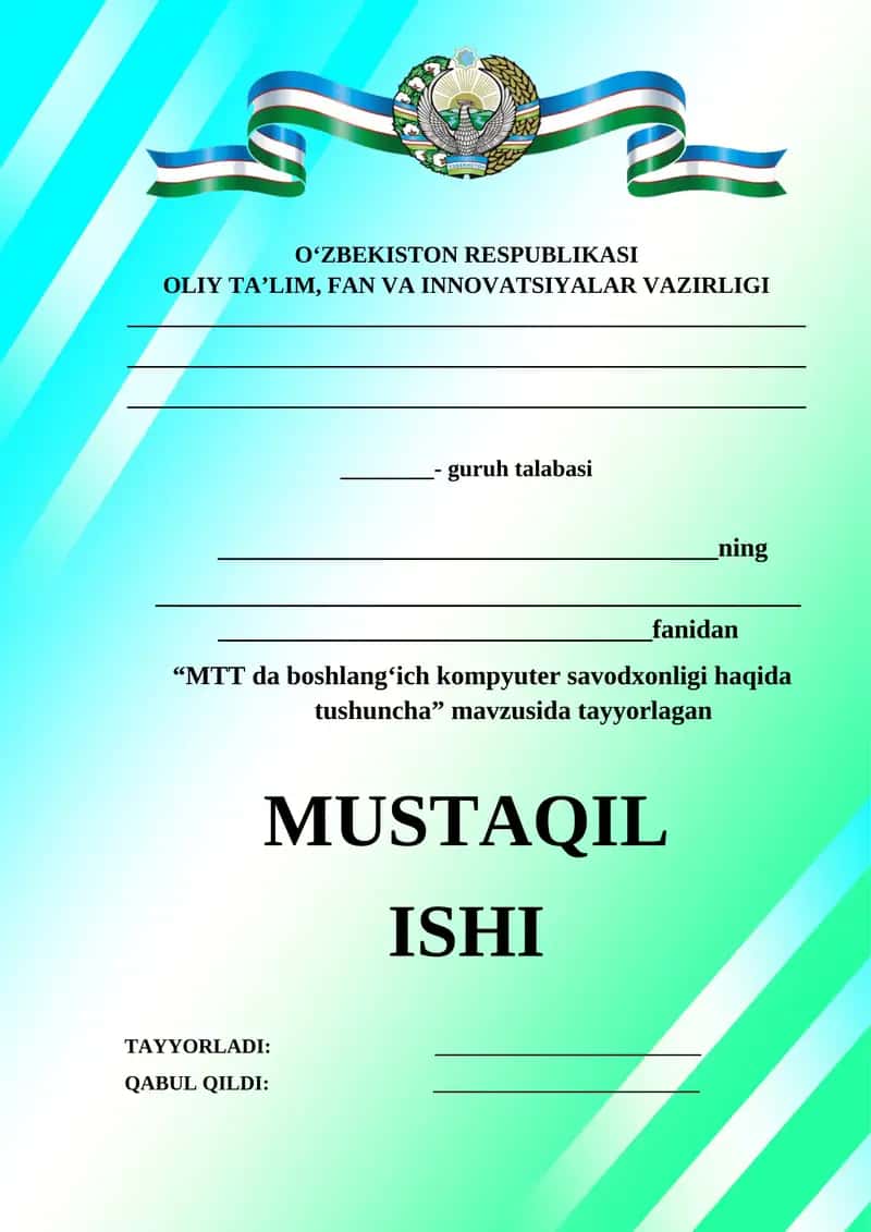 MTT da boshlang‘ich kompyuter savodxonligi haqida tushuncha 1
