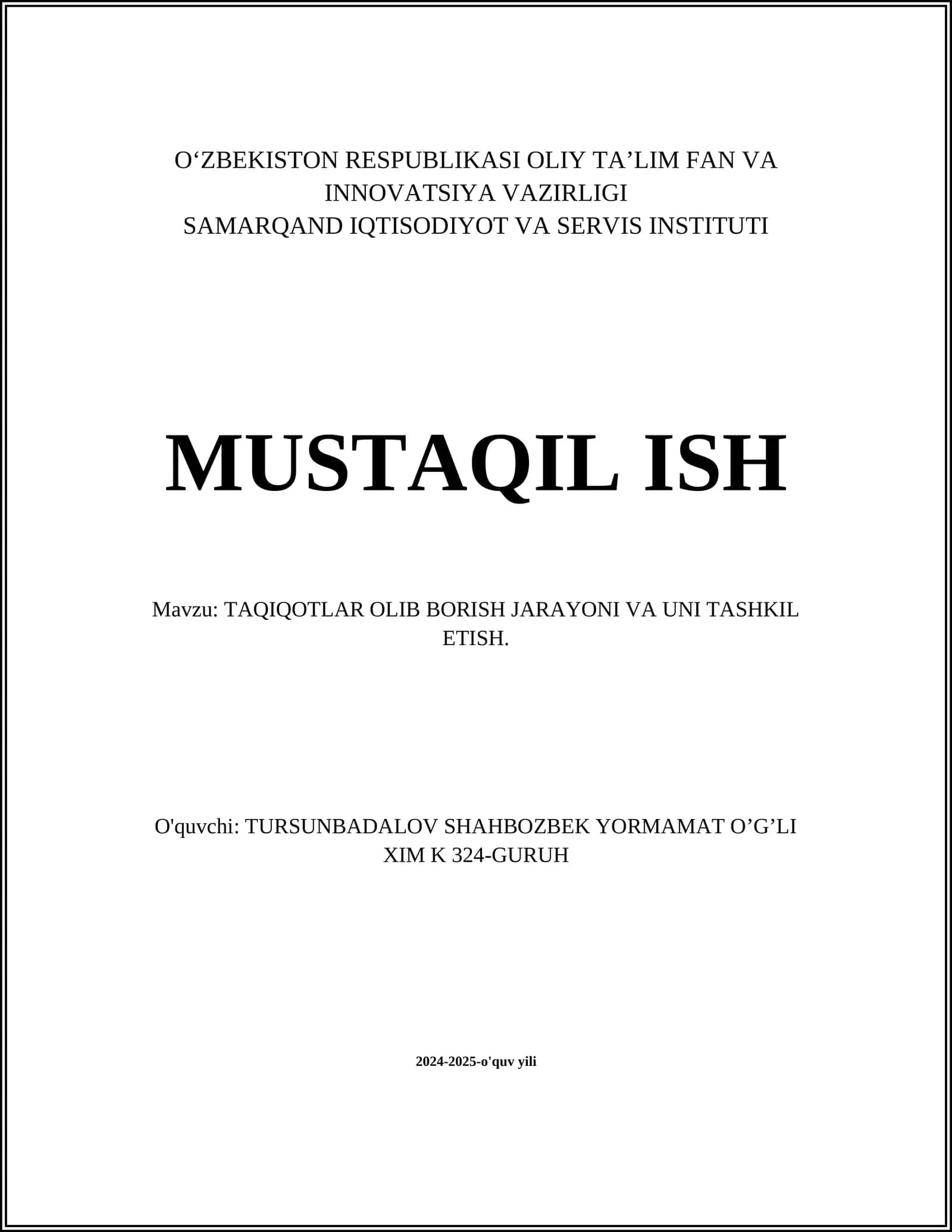 TAQIQOTLAR OLIB BORISH JARAYONI VA UNI TASHKIL ETISH 1