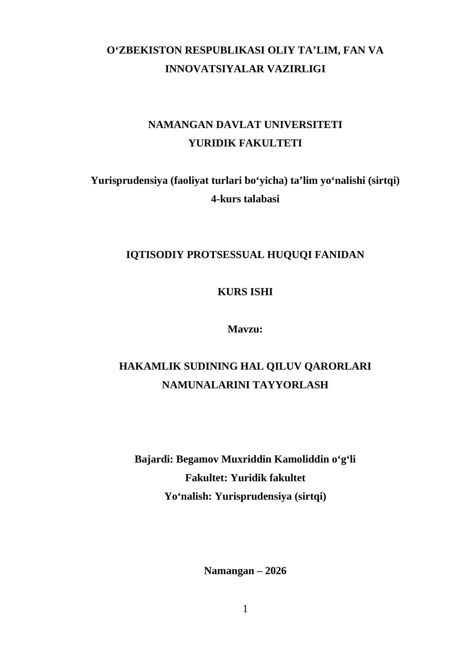 HAKAMLIK SUDINING HAL QILUV QARORLARI NAMUNALARINI TAYYORLASH 1