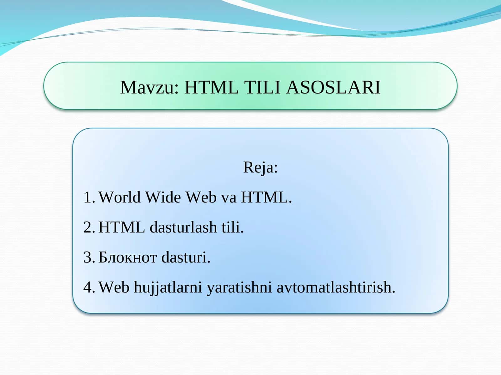 HTML TILI ASOSLARI 1