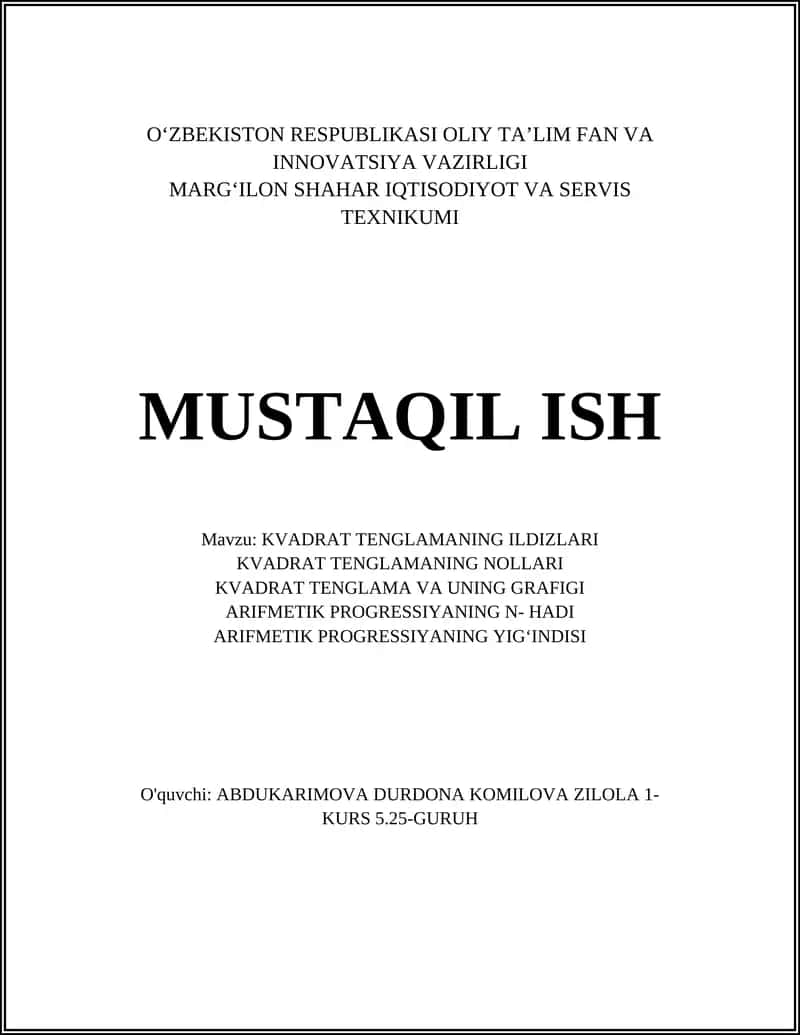 Kvadrat Tenglama va Diskriminant 1