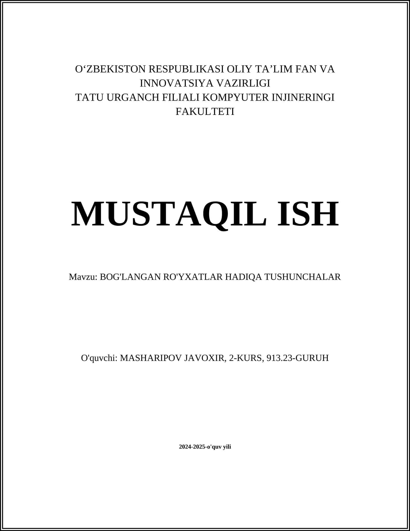 BOG'LANGAN RO'YXATLAR HADIQA TUSHUNCHALAR 1