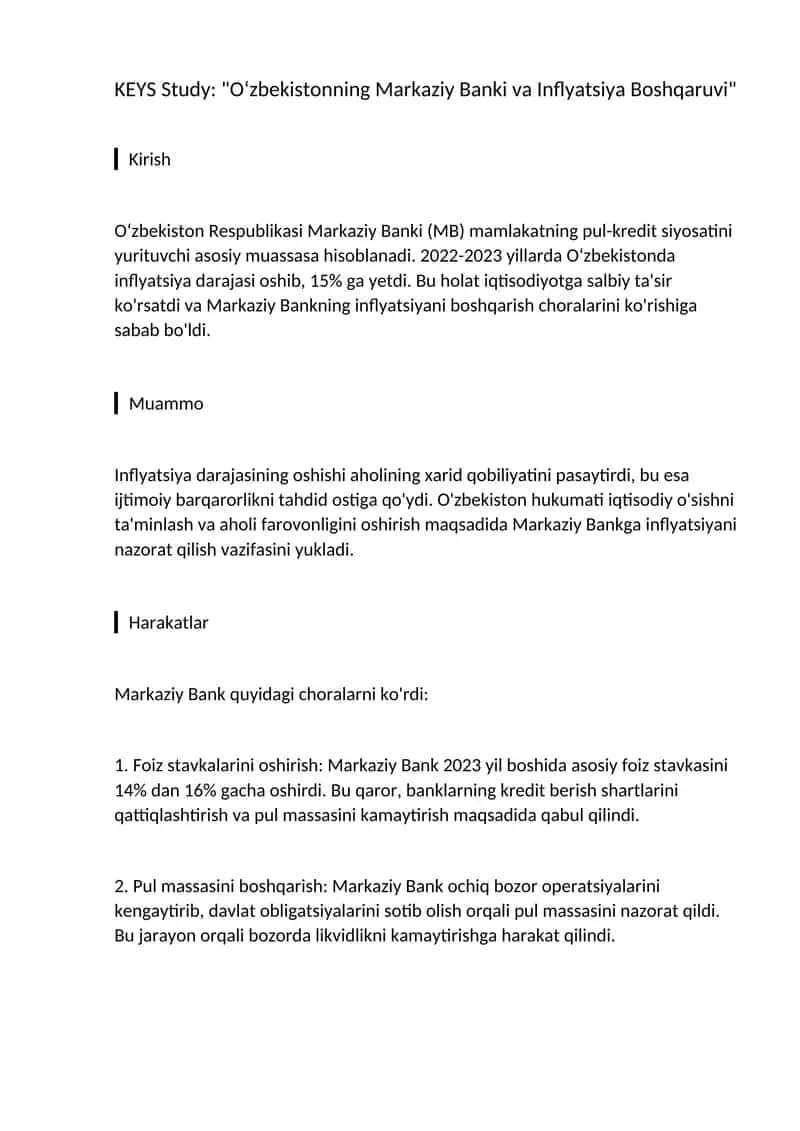 O‘zbekistonning Markaziy Banki va Inflyatsiya Boshqaruvi 1