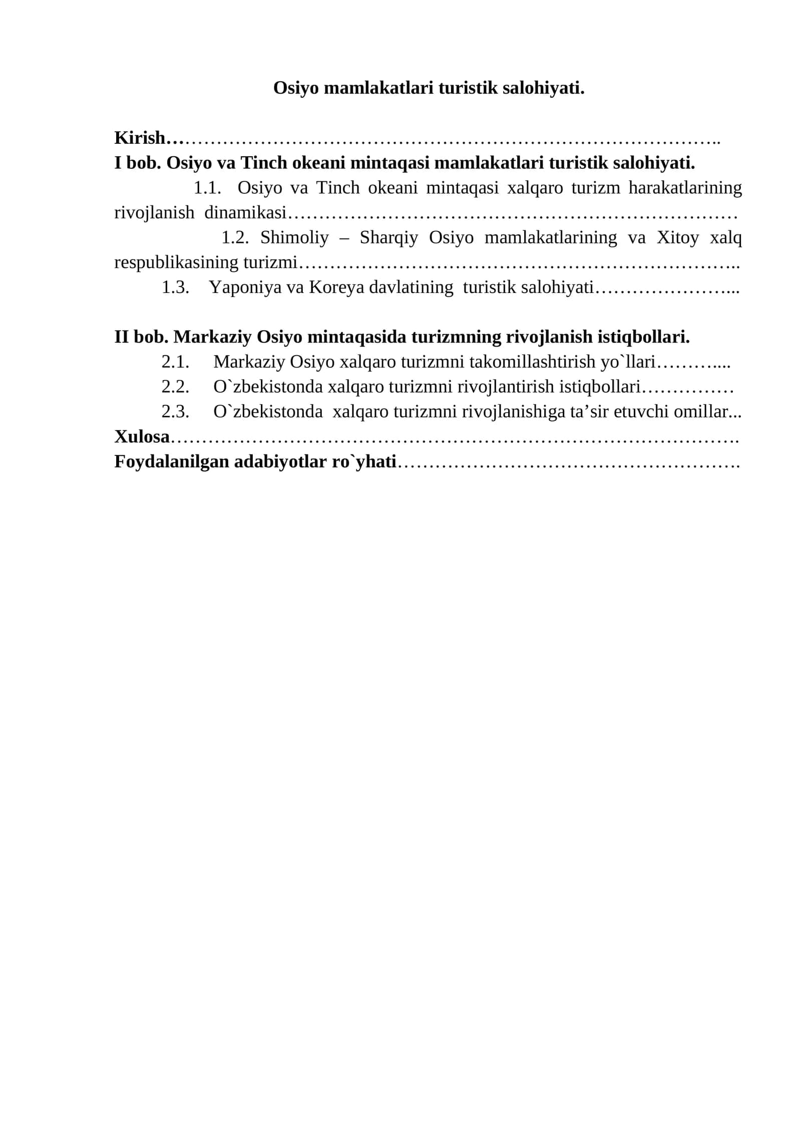 Osiyo mamlakatlari turistik salohiyati 1