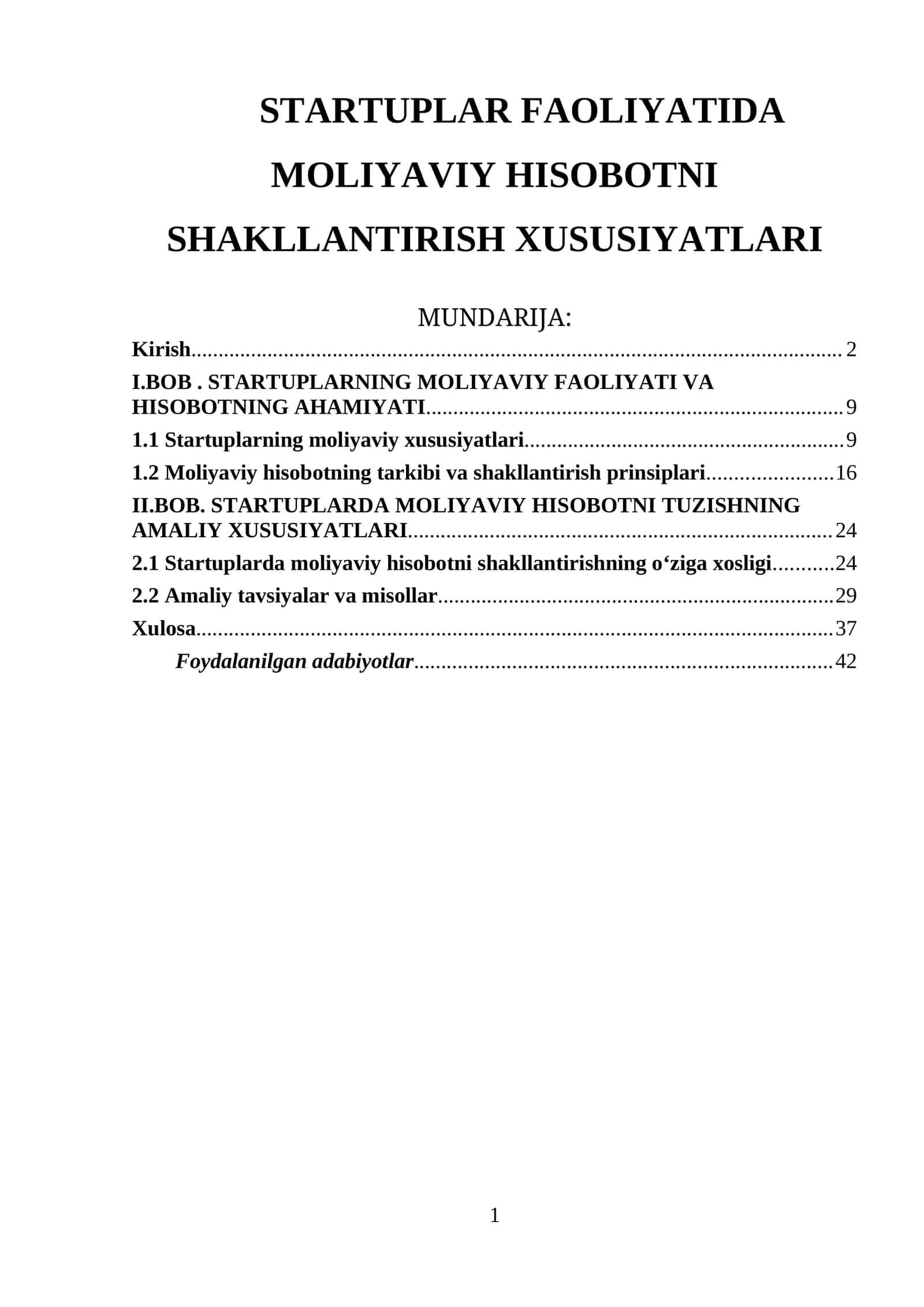 STARTUPLAR FAOLIYATIDA MOLIYAVIY HISOBOTNI SHAKLLANTIRISH XUSUSIYATLARI 1