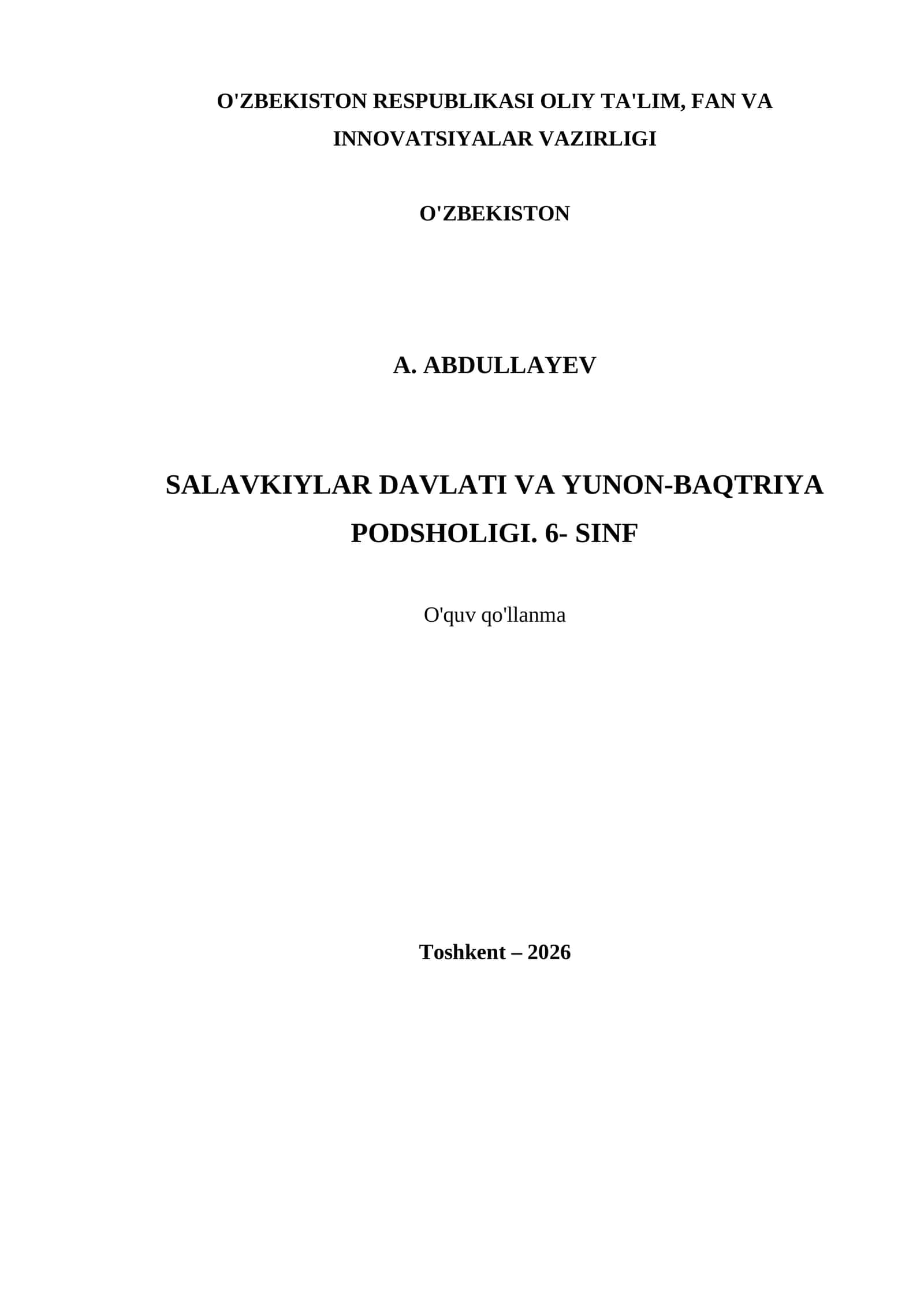 SALAVKIYLAR DAVLATI VA YUNON-BAQTRIYA PODSHOLIGI. 6- SINF 1