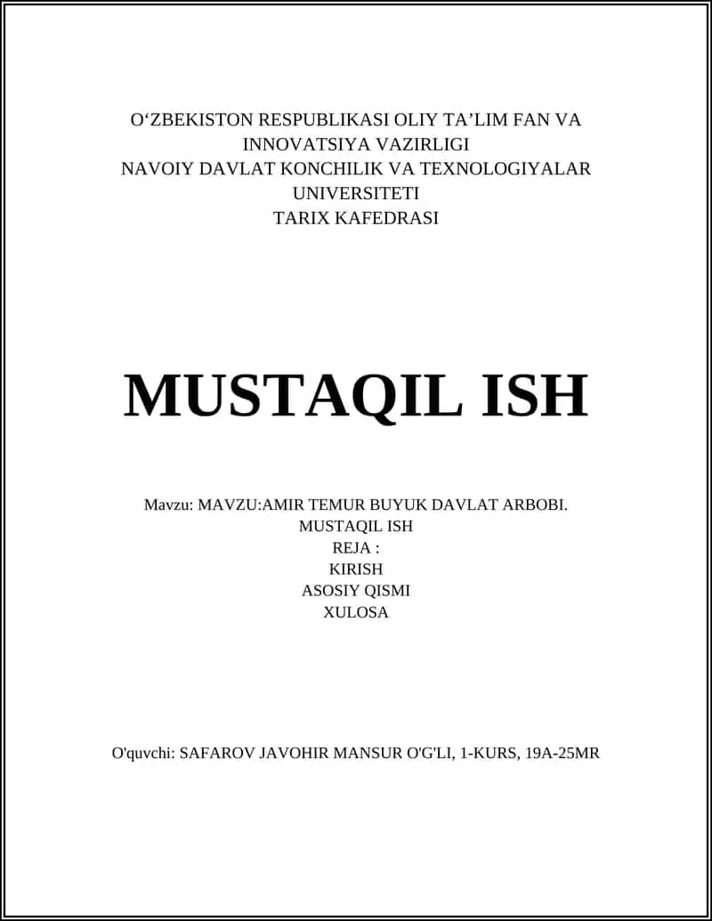 AMIR TEMUR BUYUK DAVLAT ARBOBI 1