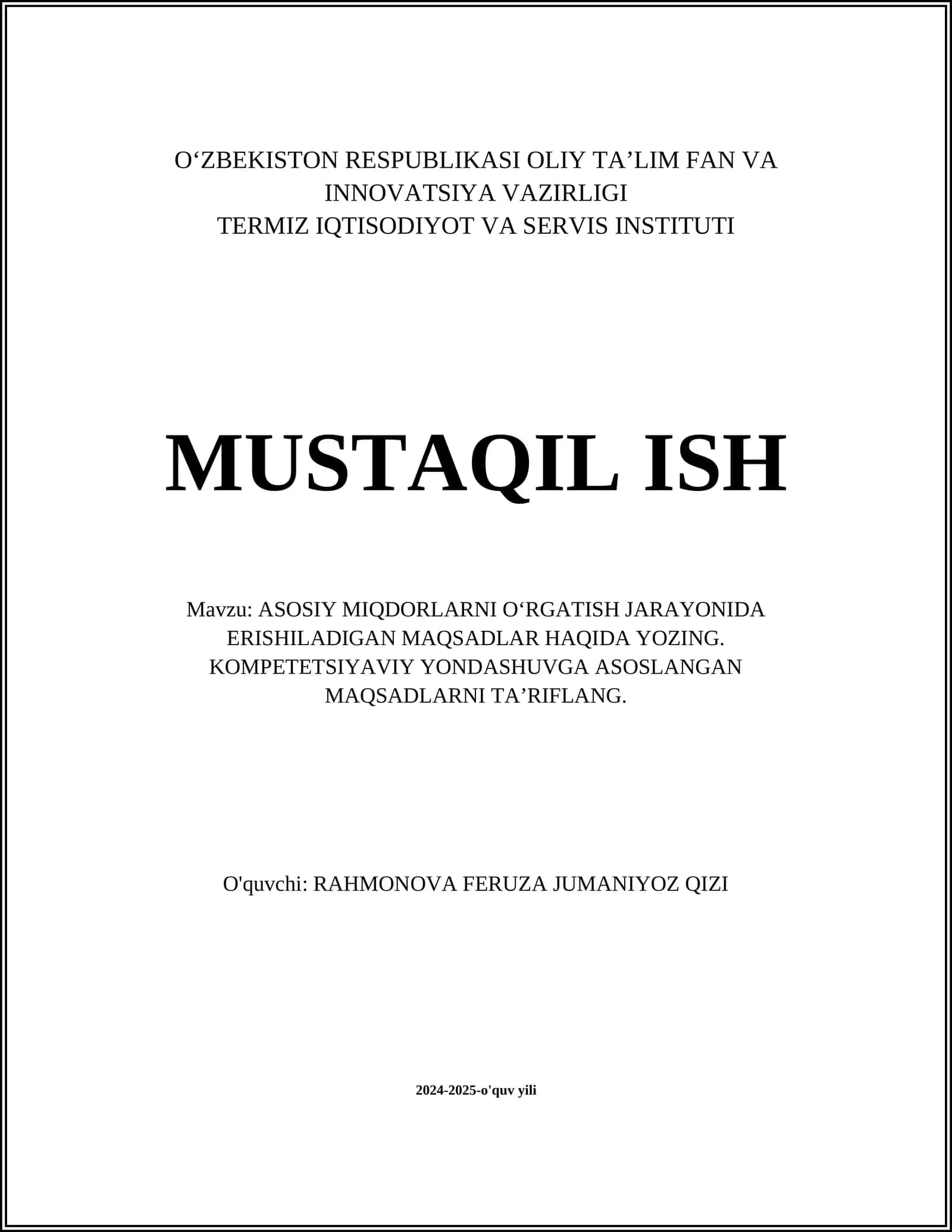 ASOSIY MIQDORLARNI OʻRGATISH JARAYONIDA ERISHILADIGAN MAQSADLAR HAQIDA YOZING 1