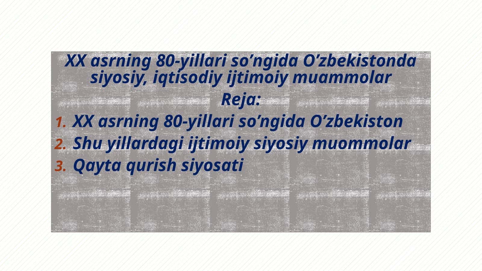 XX asrning 80-yillari so’ngida O’zbekistonda siyosiy, iqtisodiy ijtimoiy muammolar 1