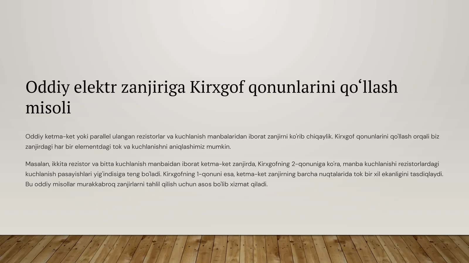 Oddiy elektr zanjiriga Kirxgof qonunlarini qo‘llash misoli 1