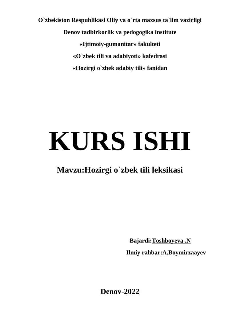 Hozirgi o`zbek tili leksikasi 1