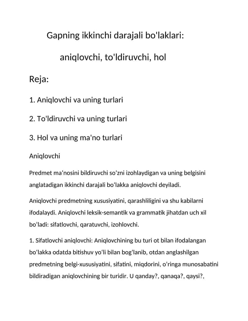 Gapning ajratilgan bo'laklari, ularning ajratilish sabablari. Ajratilgan bo'laklarning turlari. 1