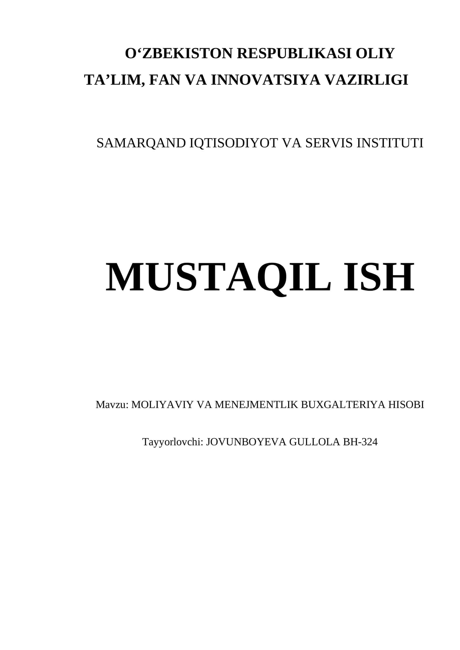 Moliyaviy va menejmentlik buxgalteriya hisobi 1