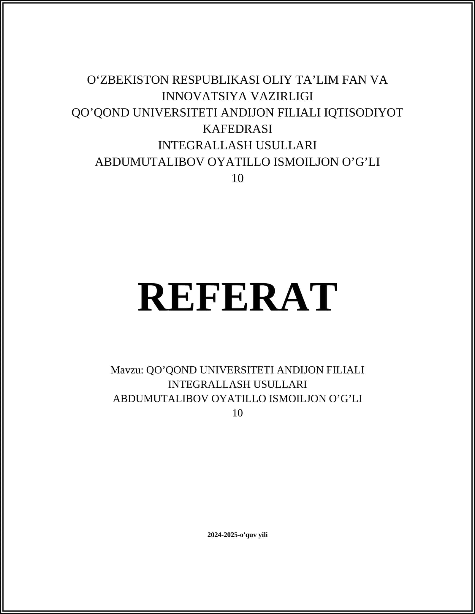 INTEGRALLASH USULLARI 1