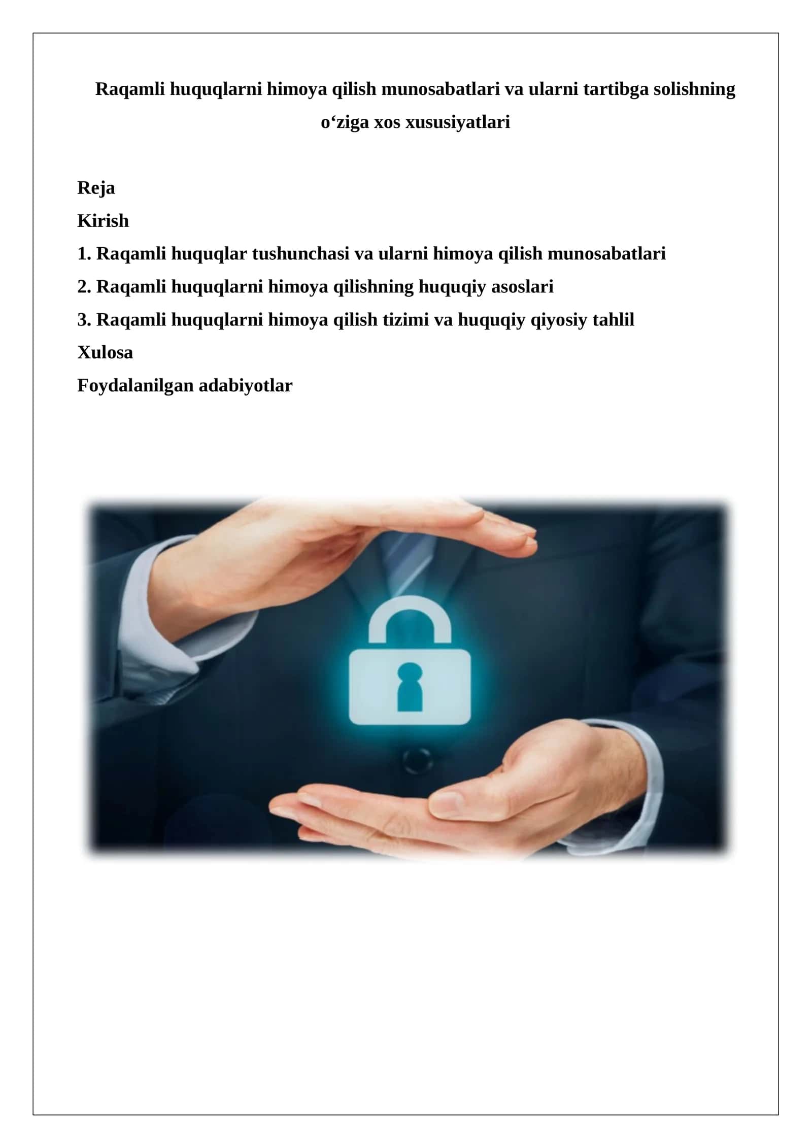 Raqamli huquqlarni himoya qilish munosabatlari va ularni tartibga solishning o‘ziga xos xususiyatlari 1
