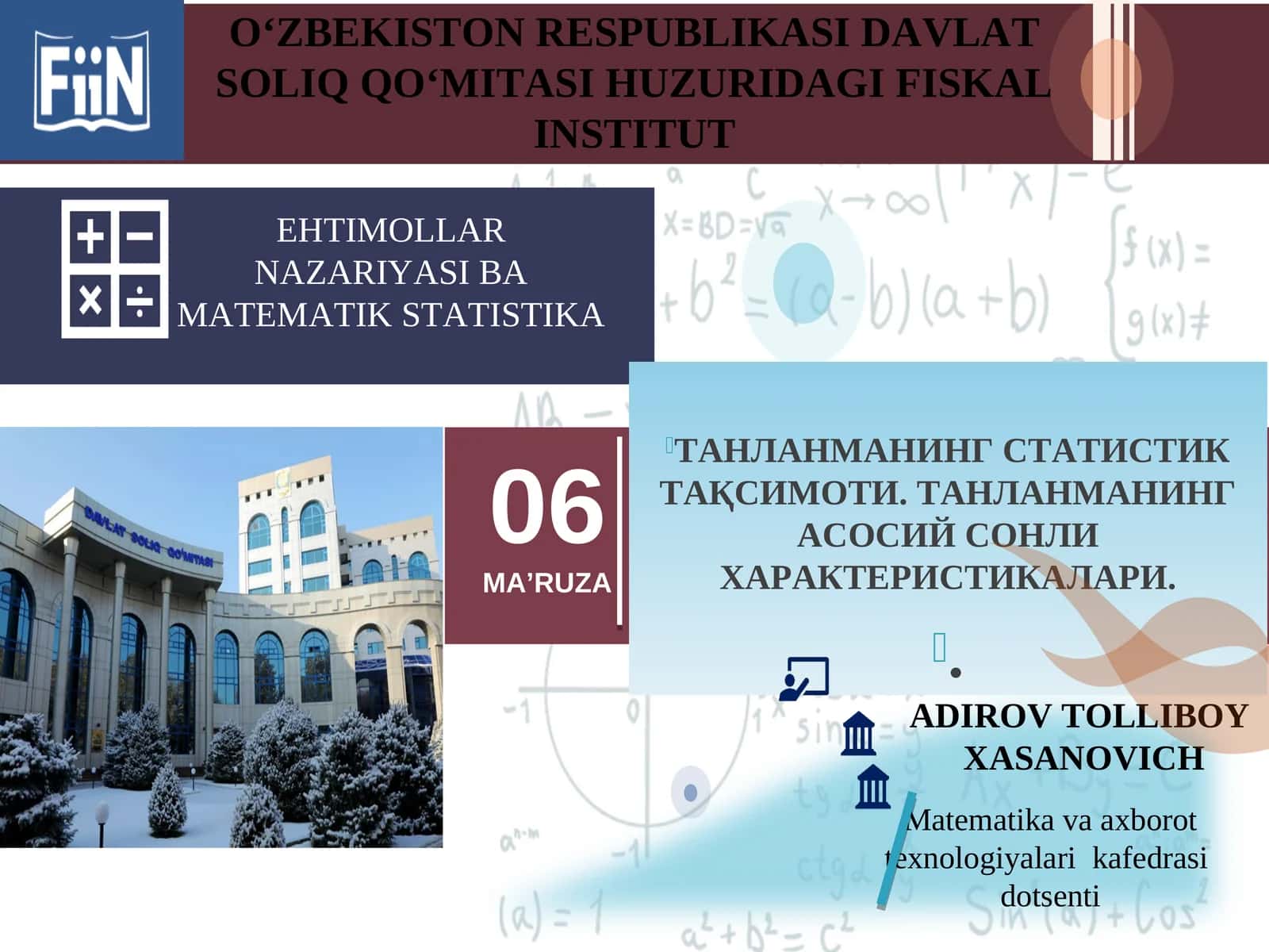 EHTIMOLLAR NAZARIYASI BA MATEMATIK STATISTIKA 1