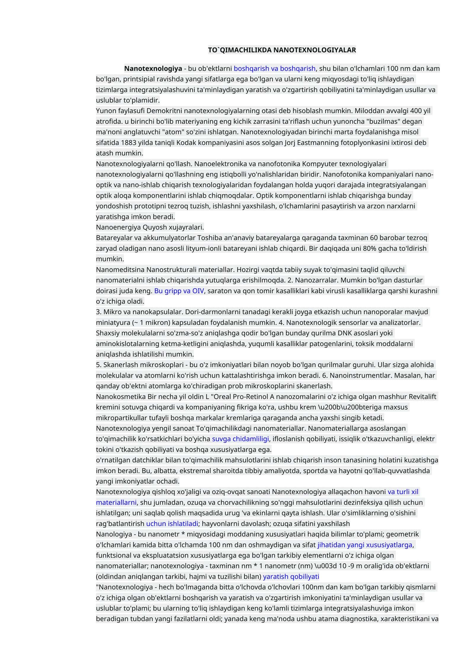 TO`QIMACHILIKDA NANOTEXNOLOGIYALAR 1