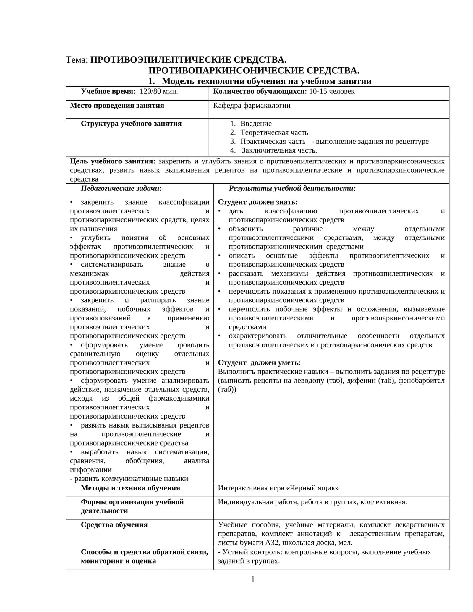 Модель технологии обучения на учебном занятии 1