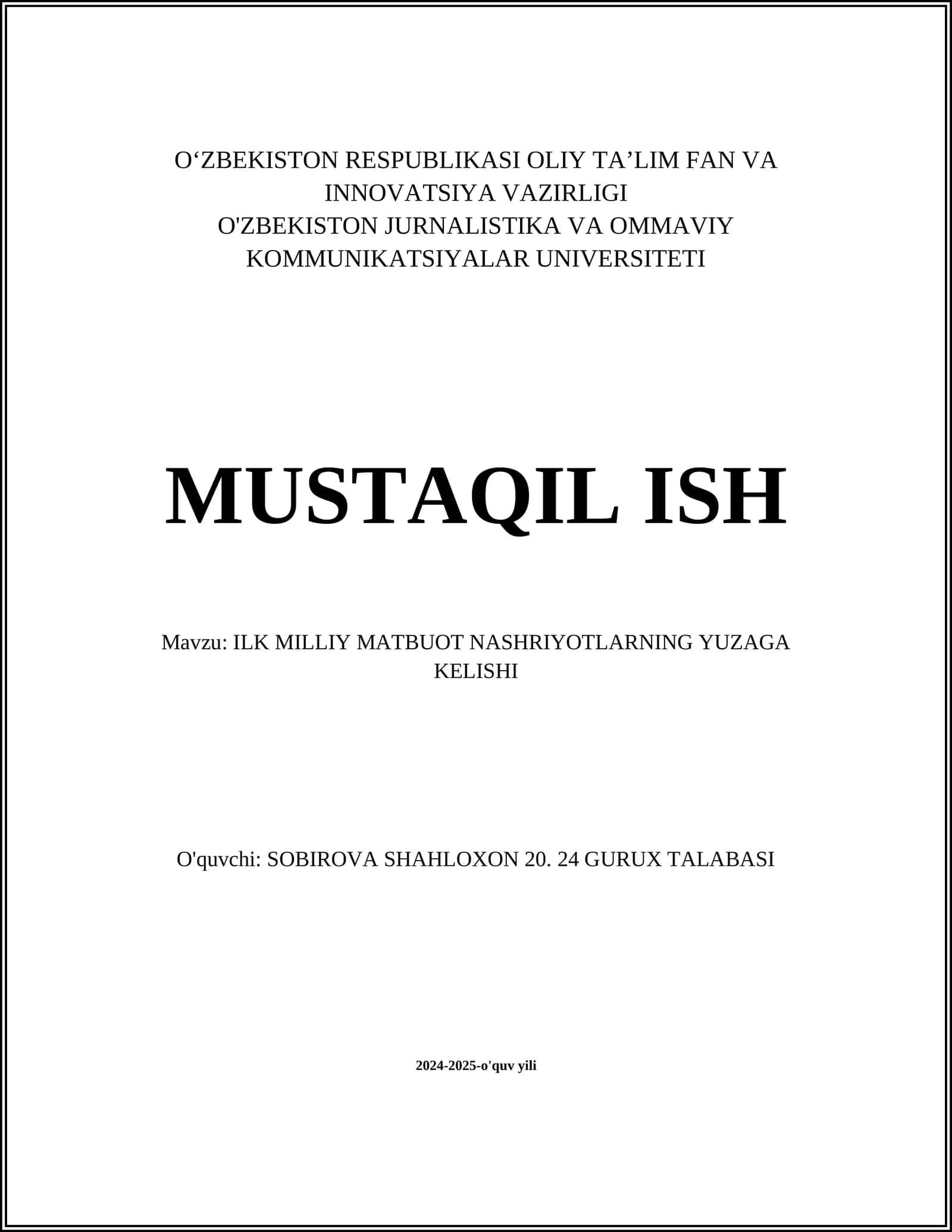ILK MILLIY MATBUOT NASHRIYOTLARNING YUZAGA KELISHI 1