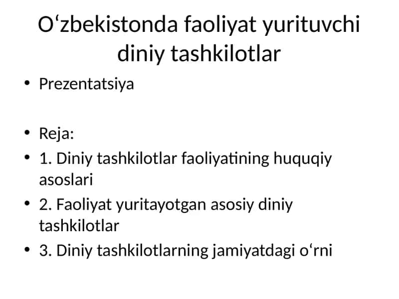 Oʻzbekistonda faoliyat yurituvchi diniy tashkilotlar 1