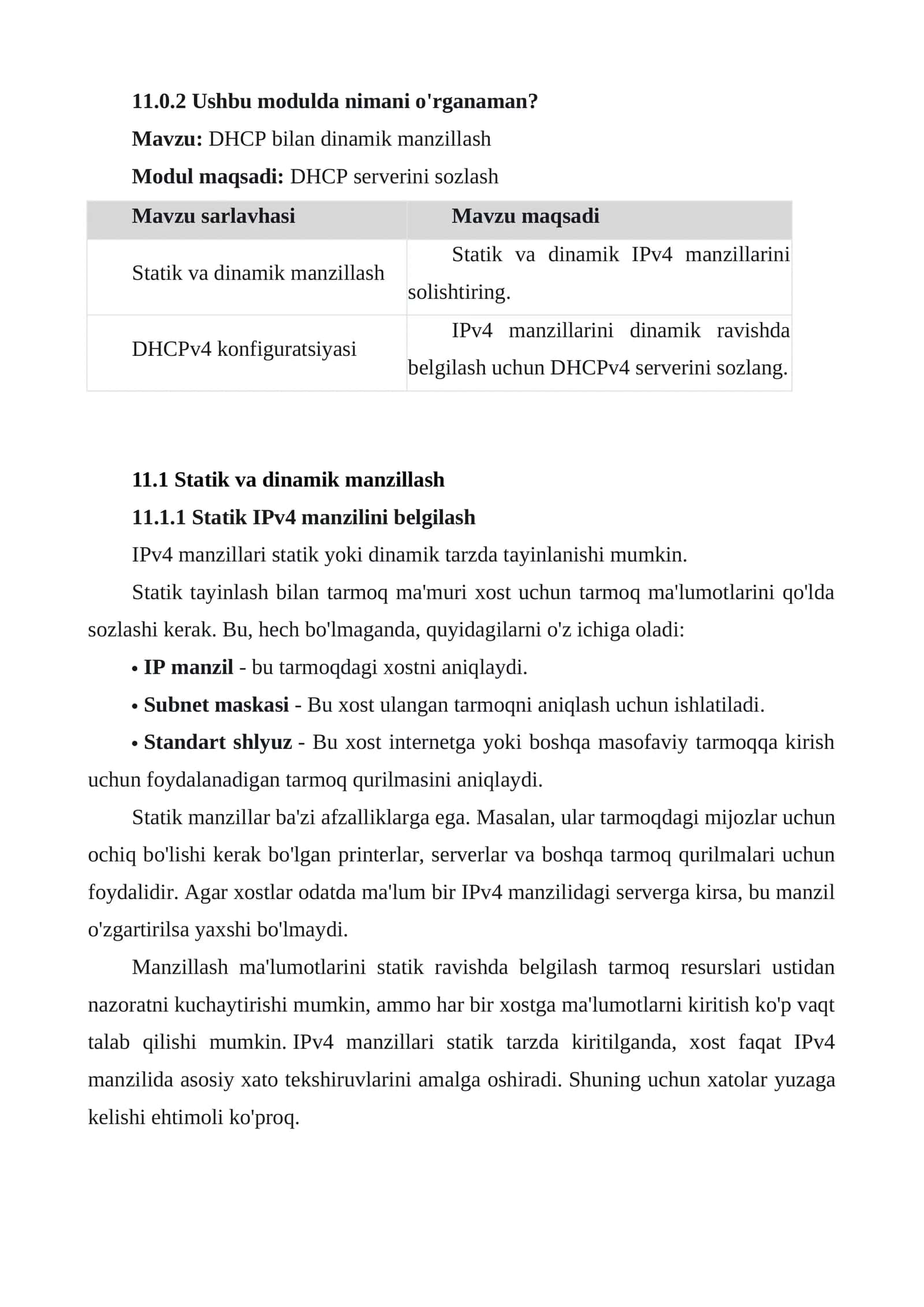 DHCP bilan dinamik manzillash 1